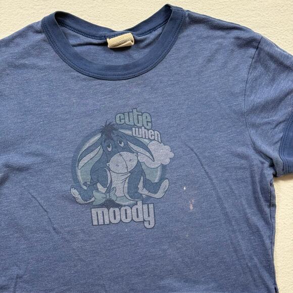 Reworked Y2K Disney Eeyore Baby Tee Blue Crop Top, Size XS/S - Picture 3 of 5